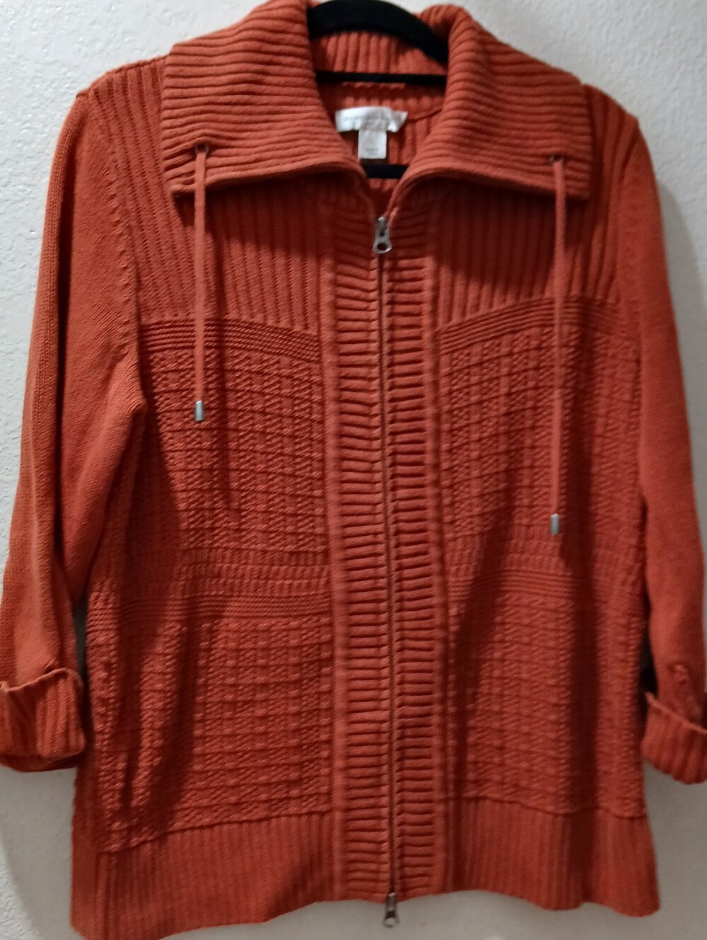 Christopher & Banks Rust Zip-Up Knit Jacket with Drawstring Collar
